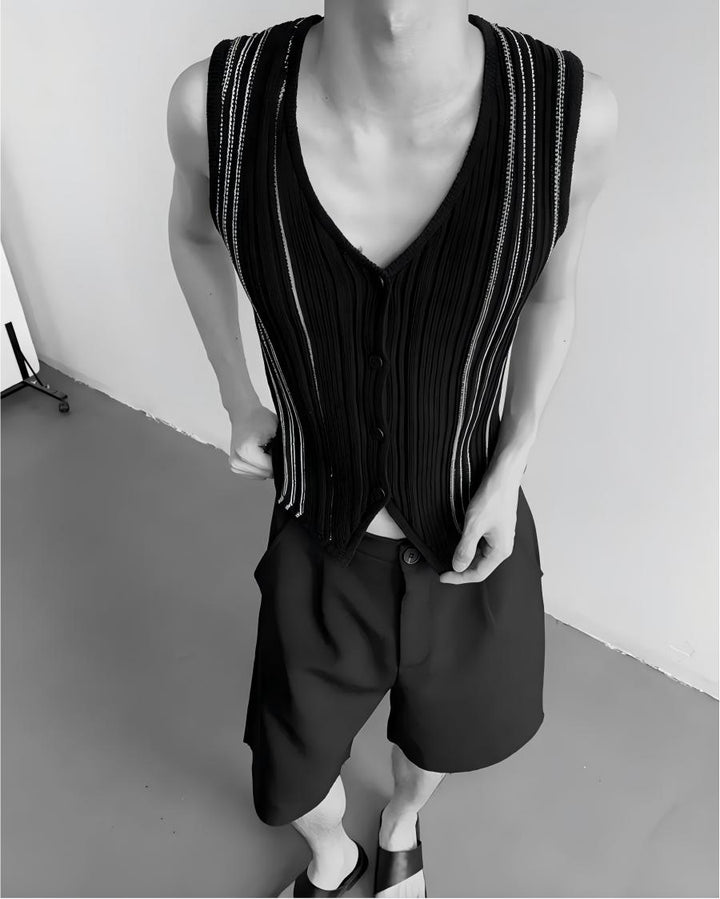 STEP BLOCK MT547 Striped Knit V-Neck Vest