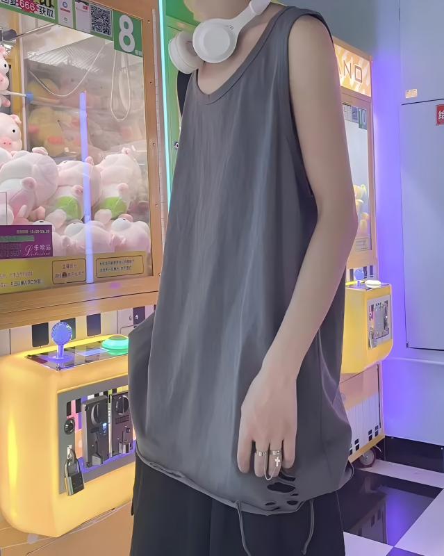 STEP BLOCK MT549 Distressed Hem Oversized Tank Top