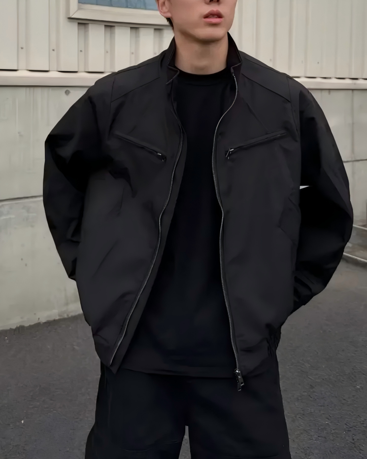 STEP BLOCK ST003 Stand Collar Minimalist Zip-Up Harrington Style Jacket