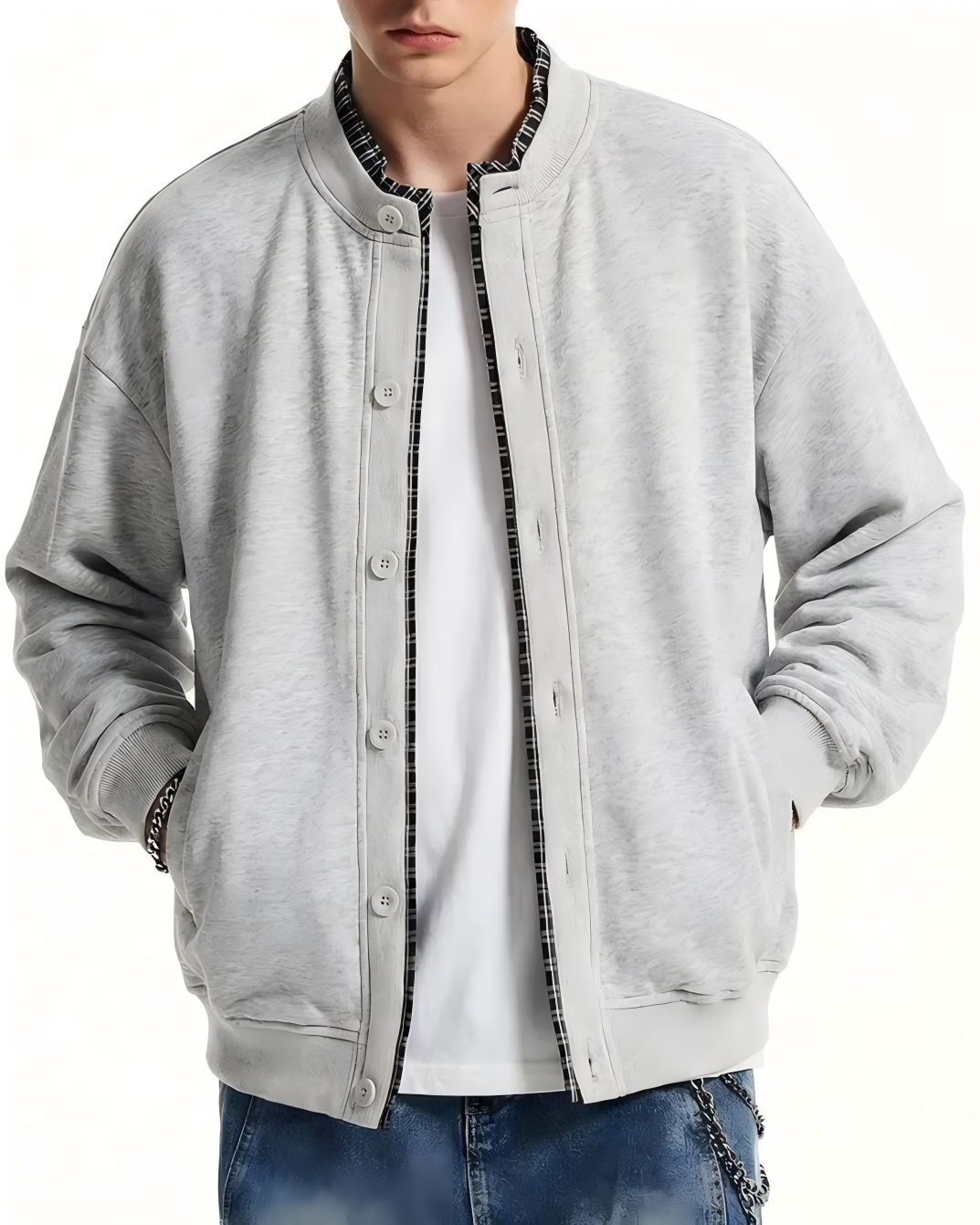 STEP BLOCK ST002 Contrast Collar Oversized Knit Cardigan