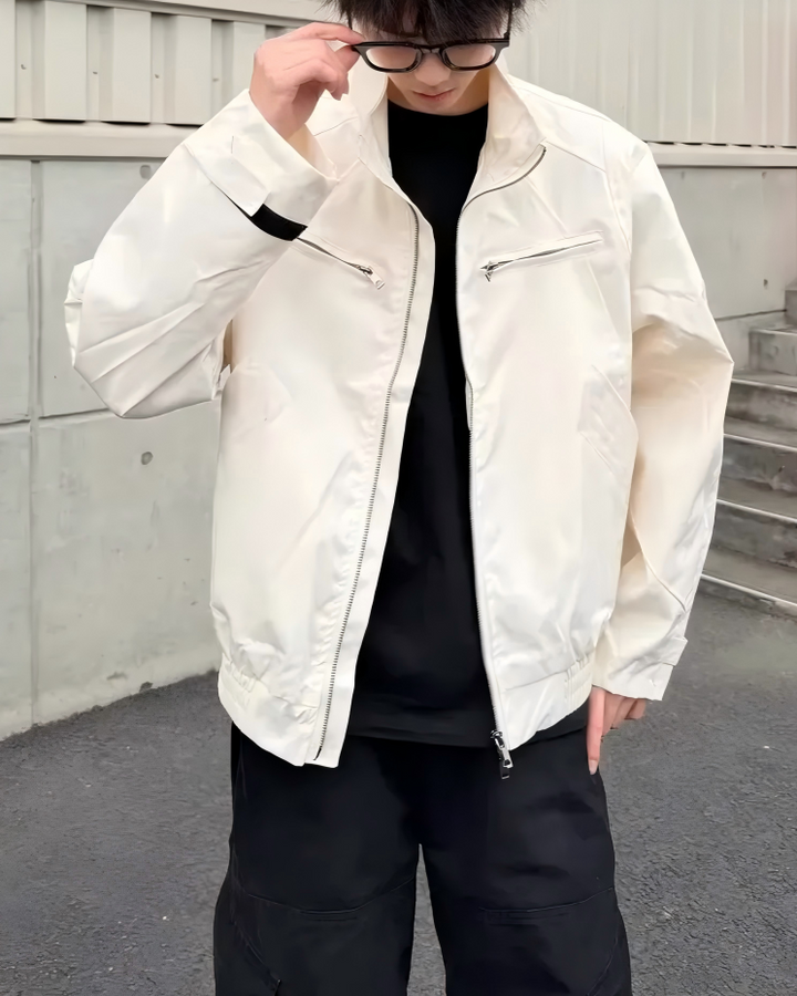 STEP BLOCK ST003 Stand Collar Minimalist Zip-Up Harrington Style Jacket