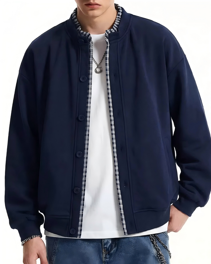 STEP BLOCK ST002 Contrast Collar Oversized Knit Cardigan
