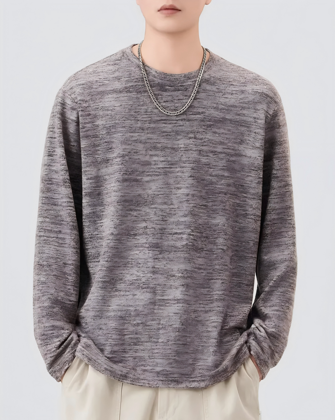 STEP BLOCK MT527 Washed Crew Neck Long-Sleeve T-Shirt