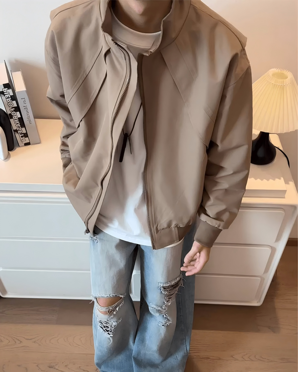 STEP BLOCK ST038 Minimalist Stand Collar Oversized Bomber Jacket
