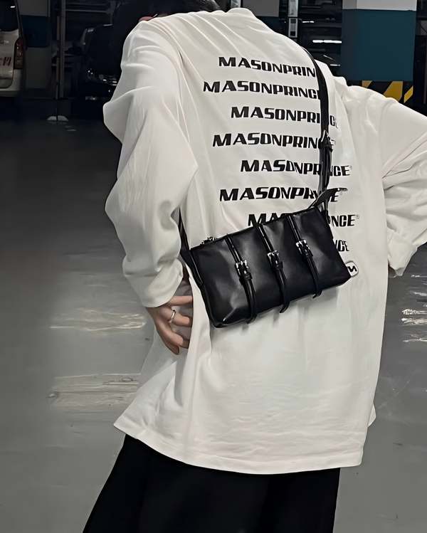 STEP BLOCK Ac075 Multi-Buckle Leather Crossbody Bag