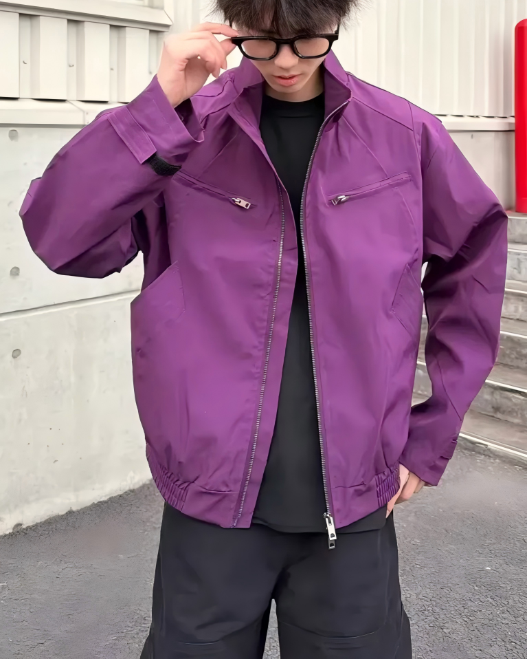 STEP BLOCK ST003 Stand Collar Minimalist Zip-Up Harrington Style Jacket