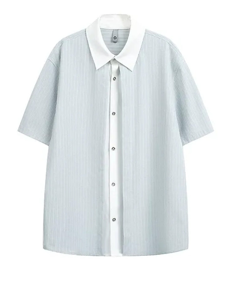 STEP BLOCK MT561 Contrast Collar Short Sleeve Button-Up Shirt