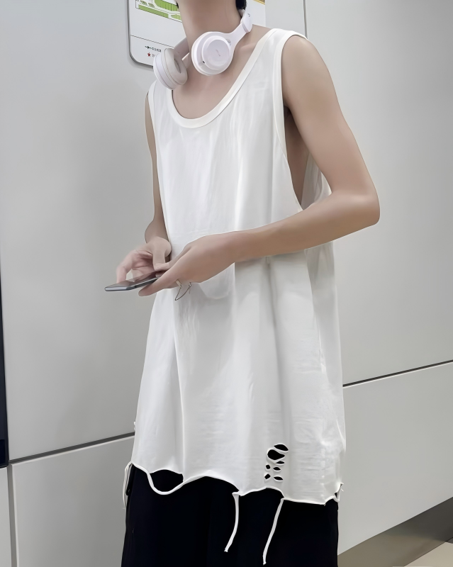 STEP BLOCK MT549 Distressed Hem Oversized Tank Top