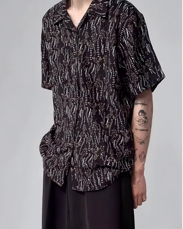 STEP BLOCK MT523 Men's Floral Print Short Sleeve Loose Streetwear shirt