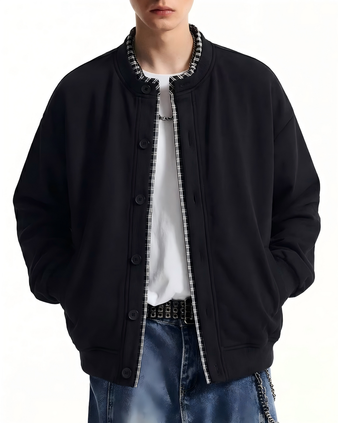 STEP BLOCK ST002 Contrast Collar Oversized Knit Cardigan