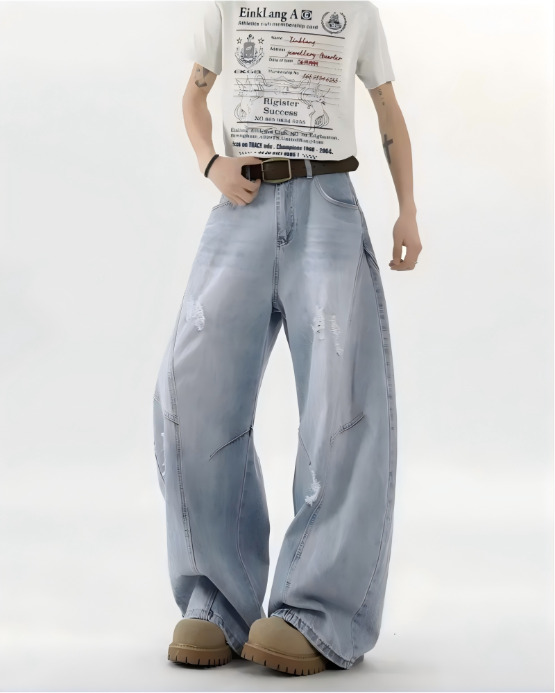 STEP BLOCK MT055 vintage washed distressed baggy jeans