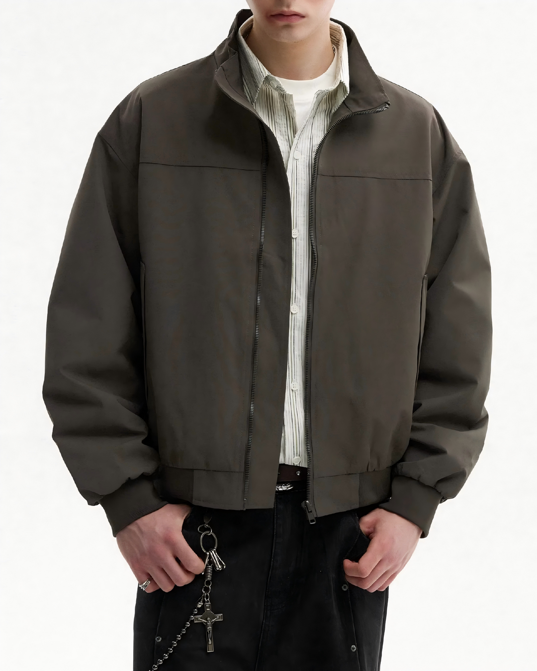 STEP BLOCK ST033 Minimalist Stand Collar Oversized Bomber Jacket