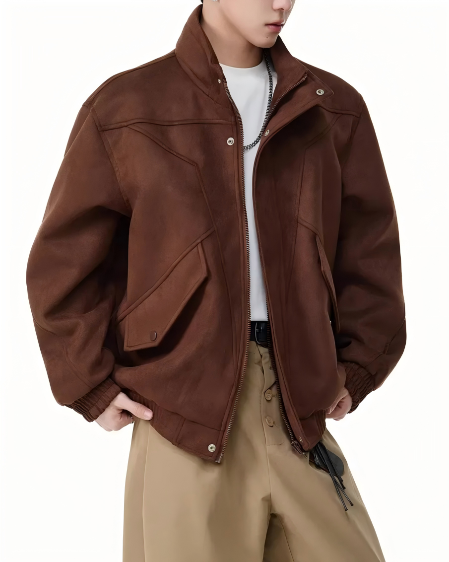 STEP BLOCK ST025 Washed Stand Collar Oversized Bomber Jacket