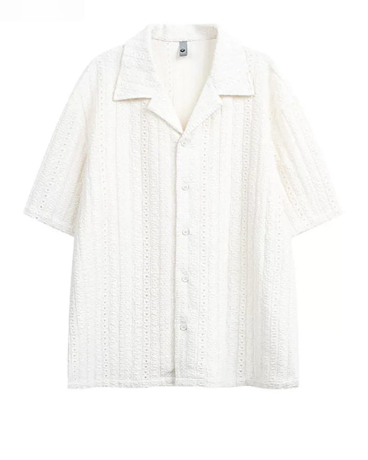 STEP BLOCK MT557 Hollow-Out Knit Short Sleeve T-Shirt - Streetwear