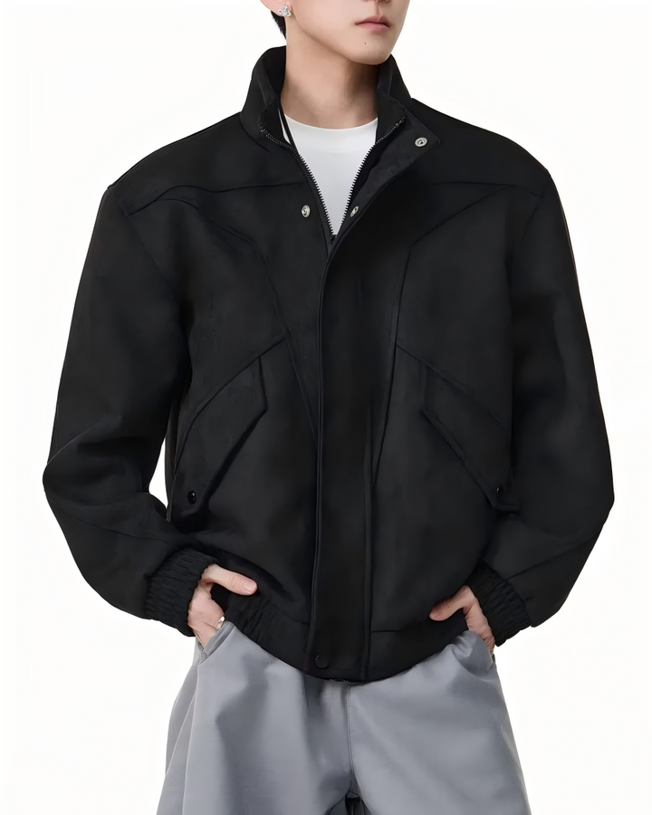 STEP BLOCK ST025 Washed Stand Collar Oversized Bomber Jacket