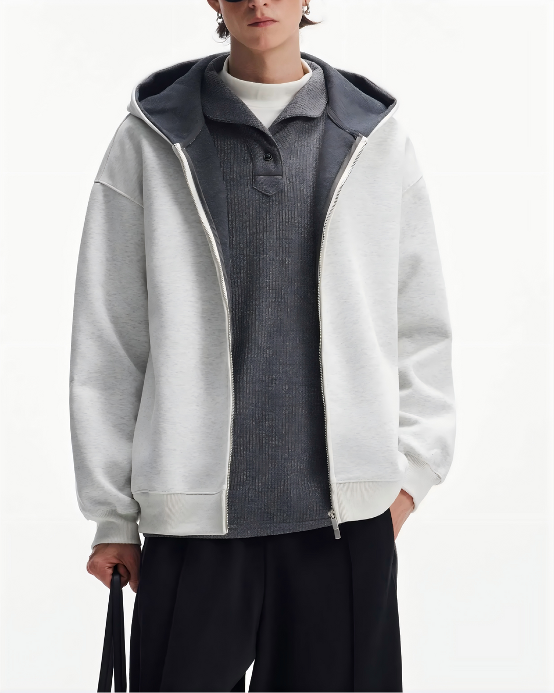 STEP BLOCK ST029 Reversible Fleece-Lined Full-Zip Oversized Hoodie