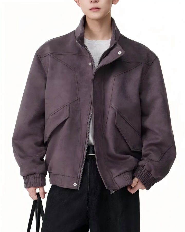 STEP BLOCK ST025 Washed Stand Collar Oversized Bomber Jacket