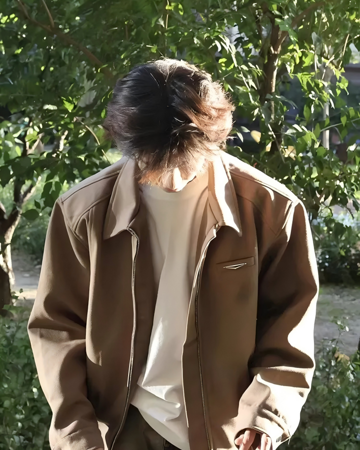 STEP BLOCK ST034 Minimalist Stand Collar Oversized Workwear Bomber Jacket
