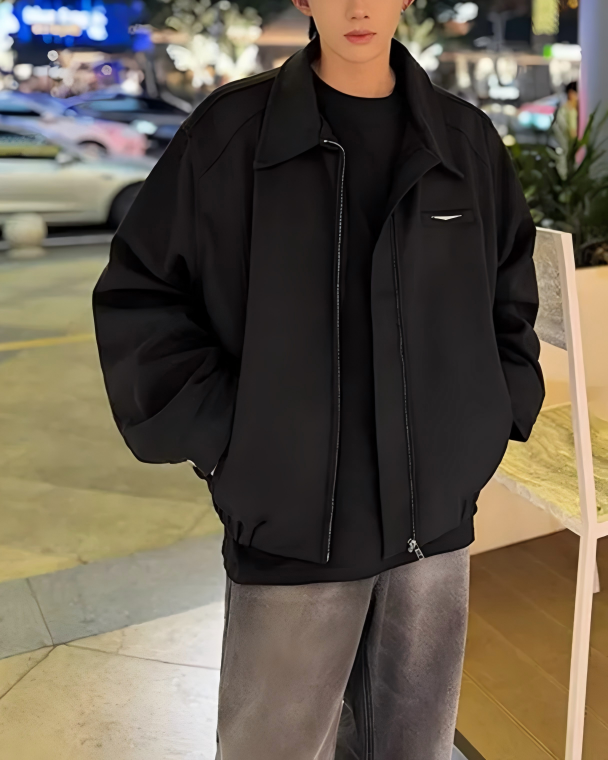 STEP BLOCK ST034 Minimalist Stand Collar Oversized Workwear Bomber Jacket