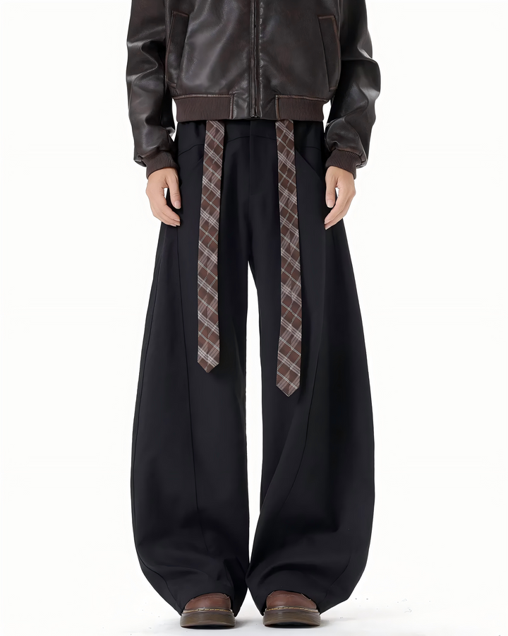 STEP BLOCK MT037 minimalist wide-leg drape casual pants with patterned belt