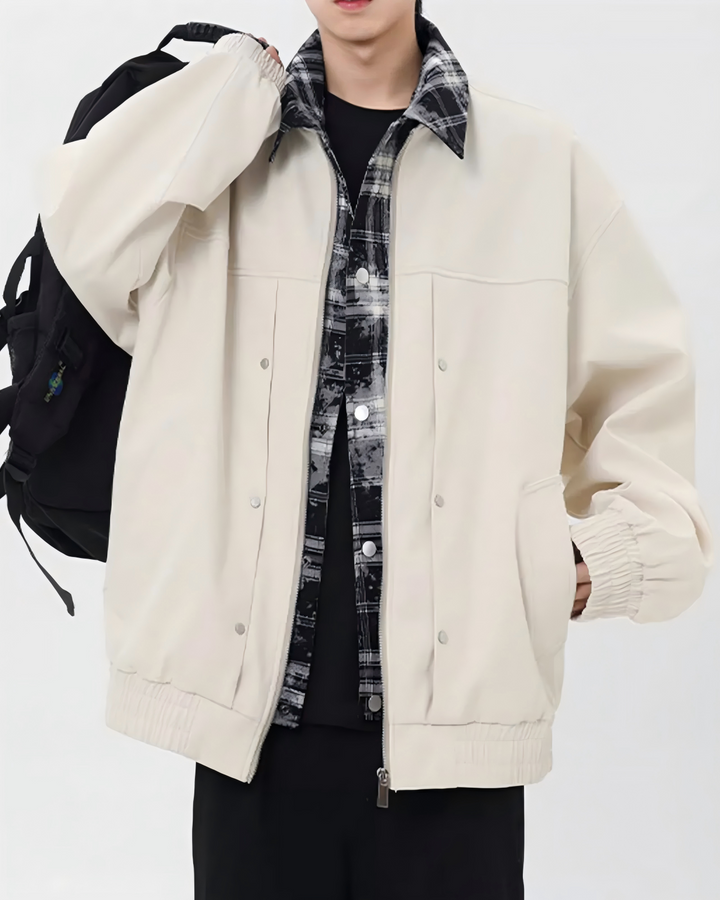 STEP BLOCK ST027 Plaid Lined Stand Collar Oversized Workwear Jacket