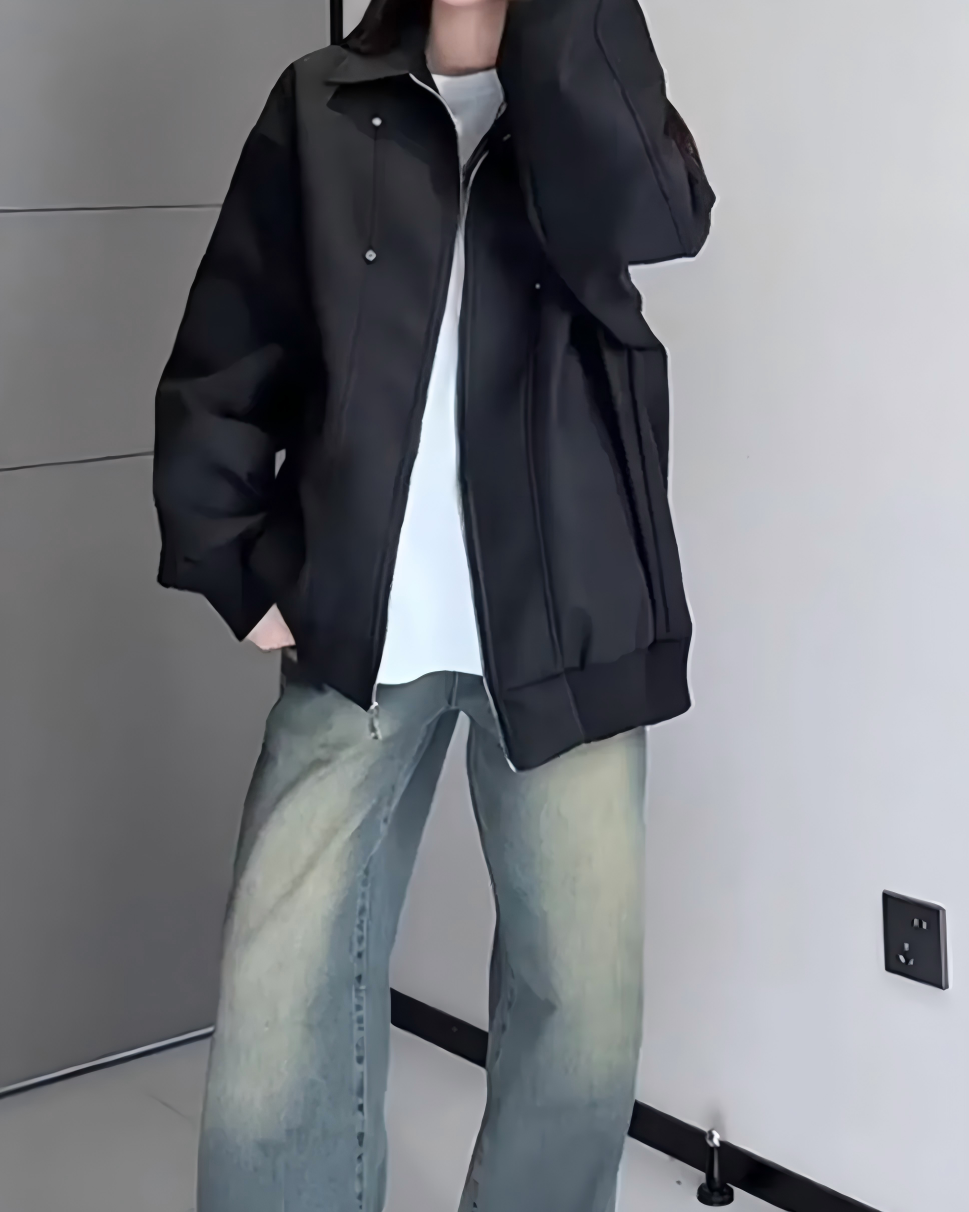 STEP BLOCK ST024 Minimalist Stand Collar Oversized Bomber Jacket