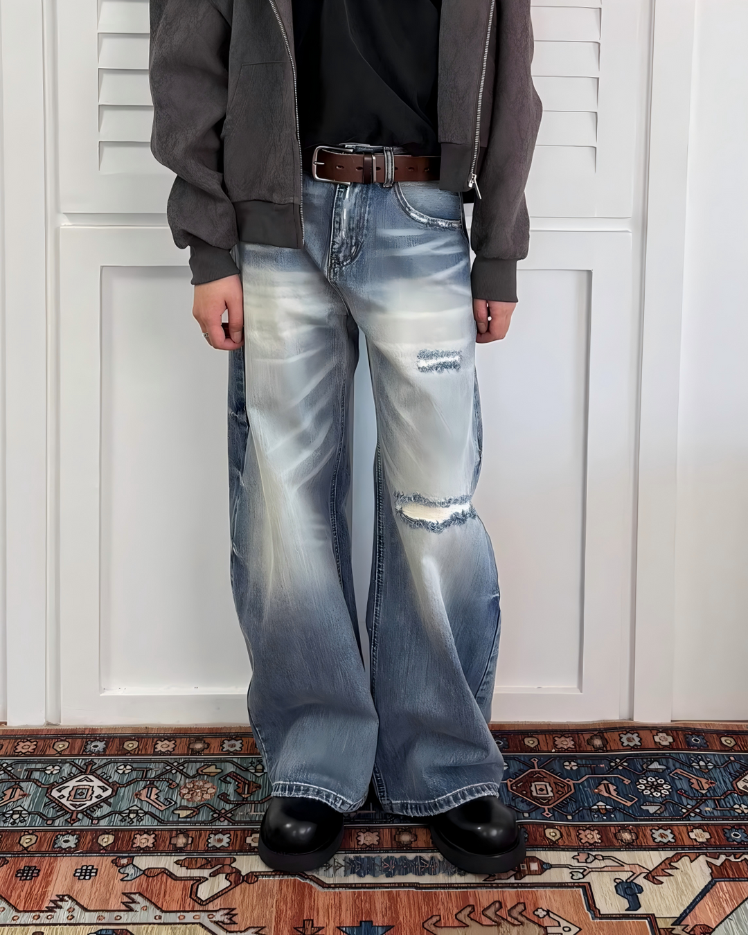 STEP BLOCK MT042 vintage light washed distressed baggy jeans