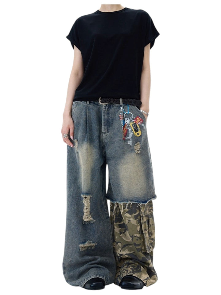 [MADWITCH] PATCHED CAMO DESTROYED JEANS st5033