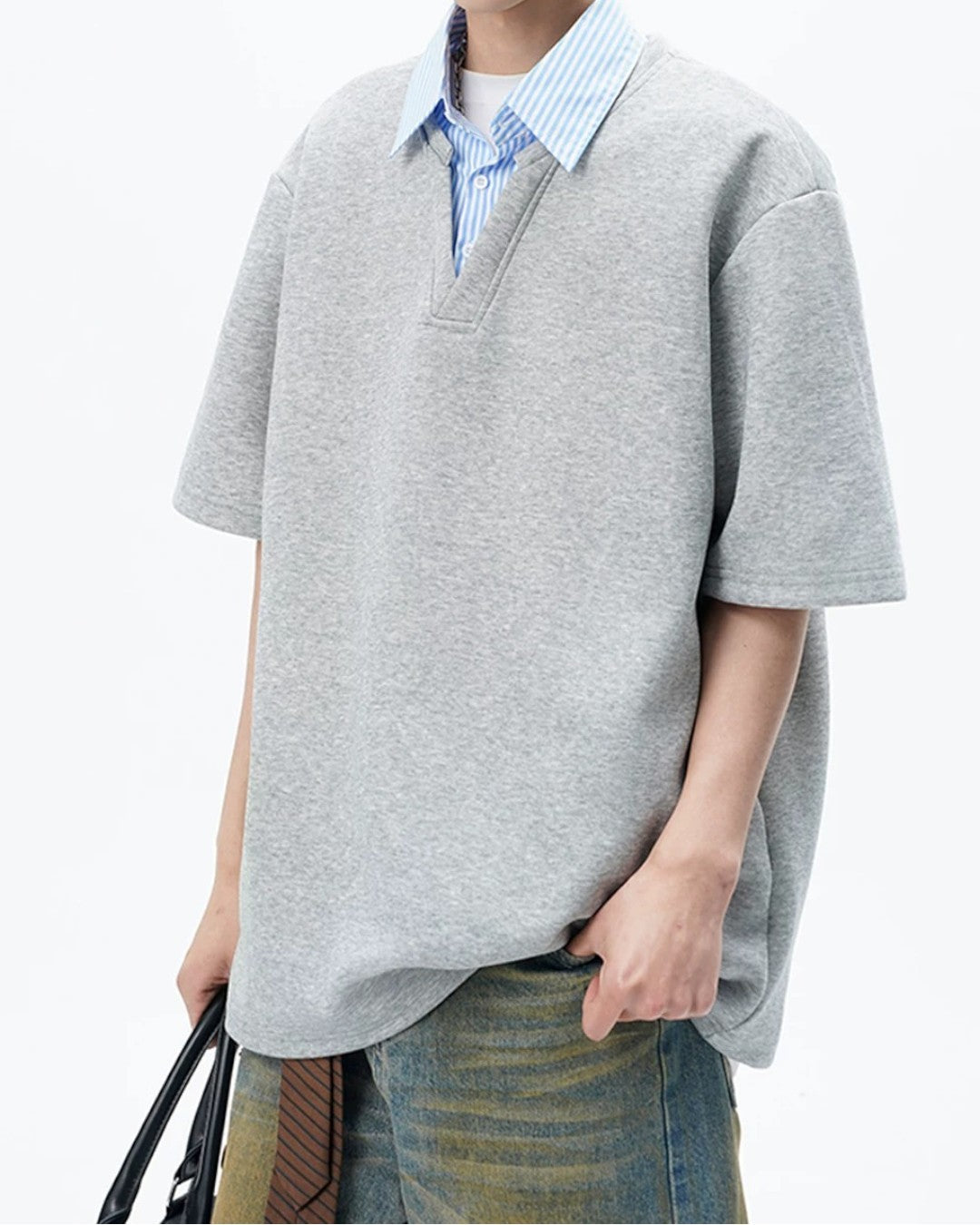 STEP BLOCK MT554 Contrast Collar Polo T-Shirt - Streetwear Aesthetic