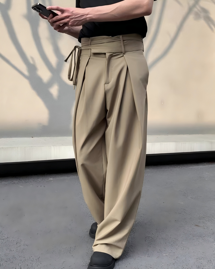 STEP BLOCK MT028 minimalist pleated wide-leg drape casual pants