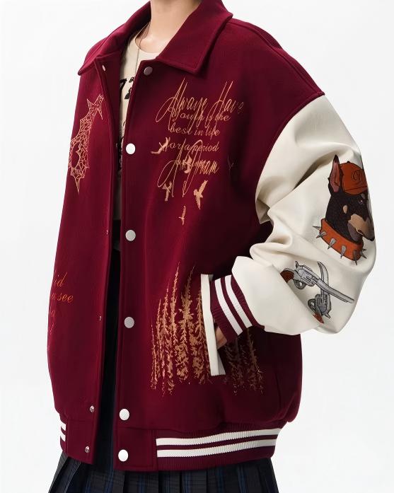 STEP BLOCK ST060 Embroidered Graphic Ribbed Collar Varsity Baseball Jacket