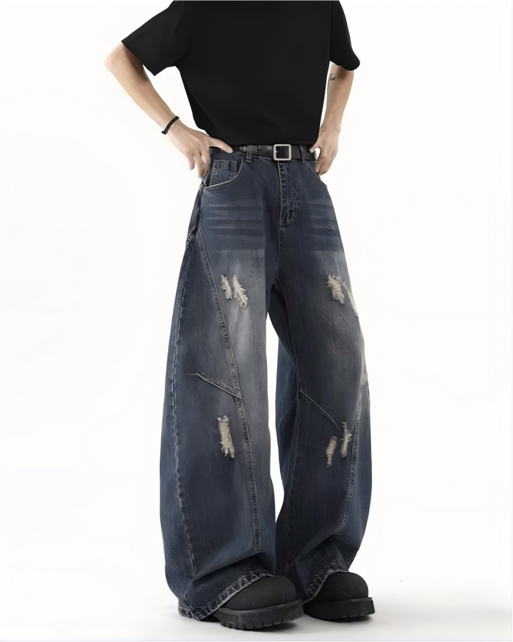 STEP BLOCK MT055 vintage washed distressed baggy jeans