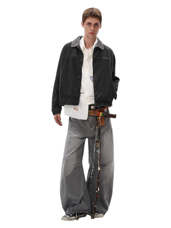 [MADWITCH] WASHED RETRO CONTRAST COLLAR WORKWEAR JACKET st5036