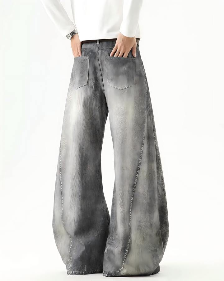 STEP BLOCK MT053 vintage washed grey baggy flare jeans
