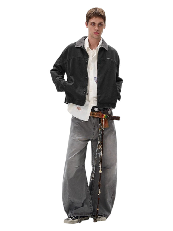 [MADWITCH] WASHED RETRO CONTRAST COLLAR WORKWEAR JACKET st5036