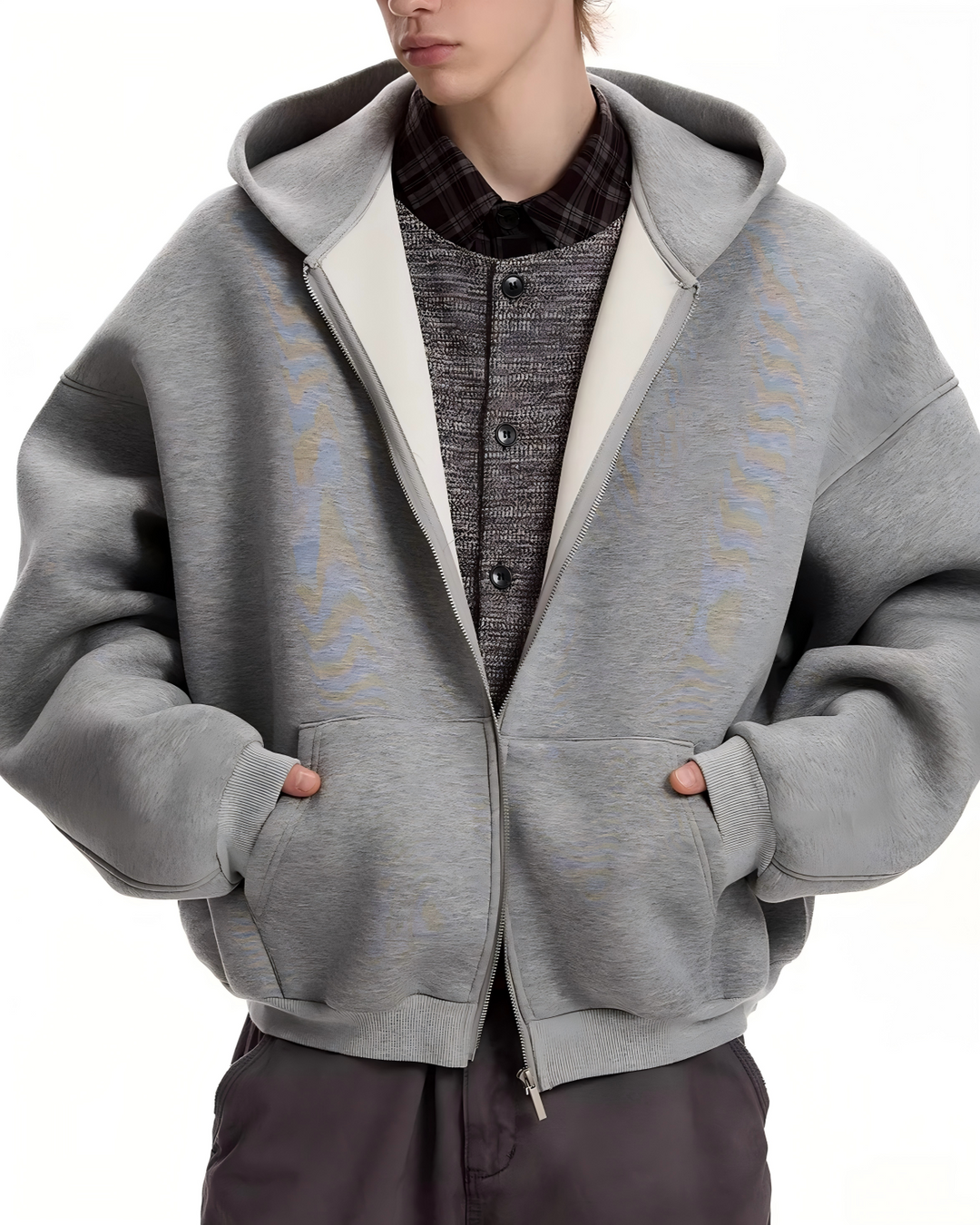 STEP BLOCK ST042 Minimalist Full-Zip Oversized Hoodie