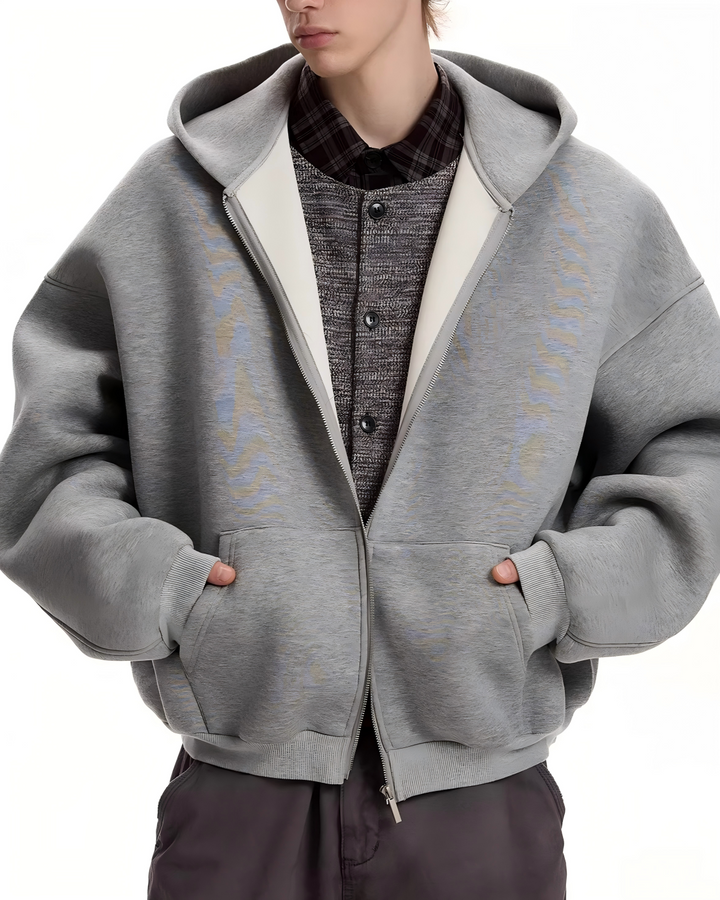 STEP BLOCK ST042 Minimalist Full-Zip Oversized Hoodie
