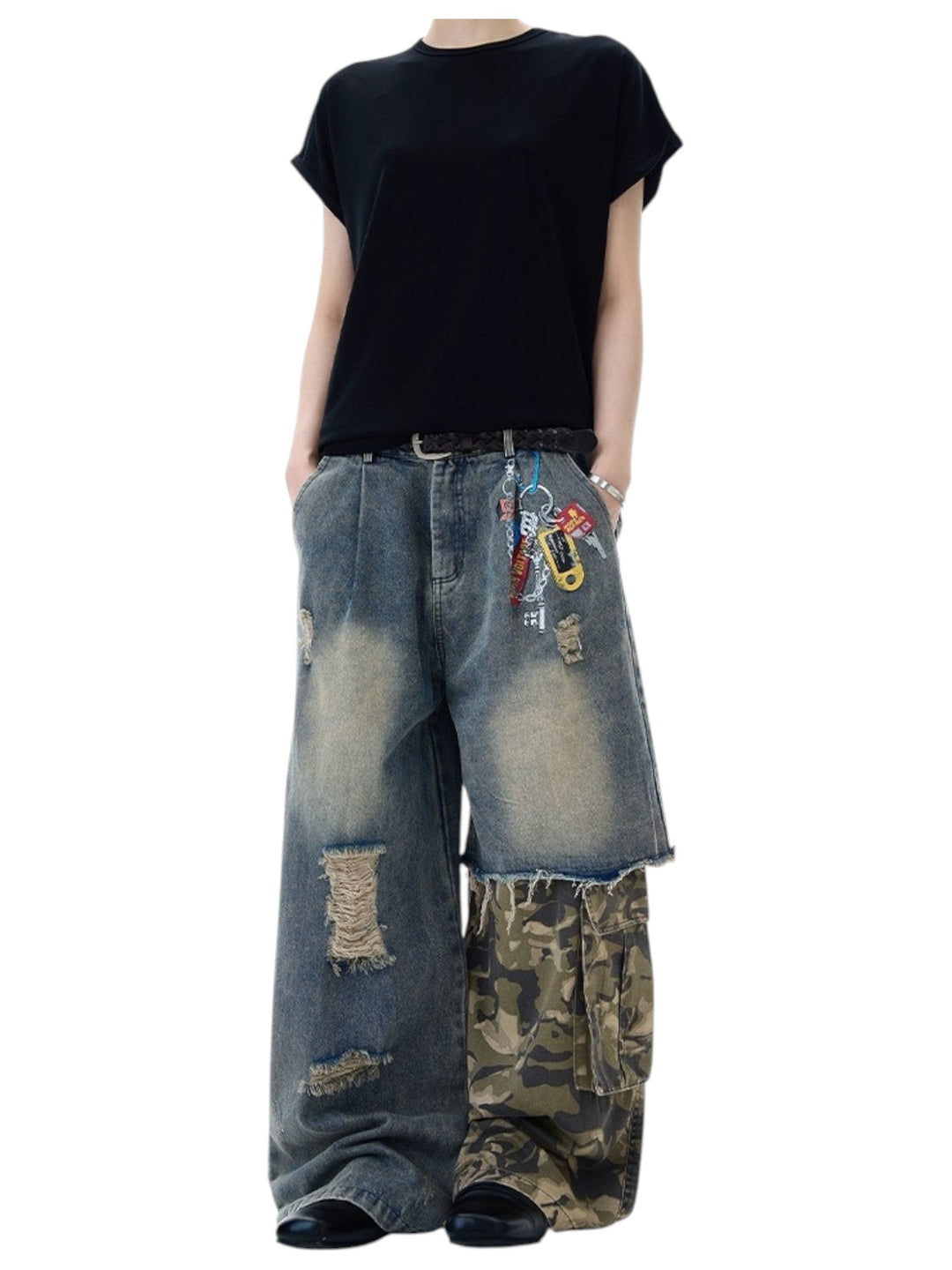 [MADWITCH] PATCHED CAMO DESTROYED JEANS st5033