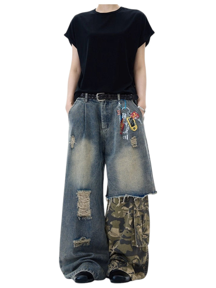 [MADWITCH] PATCHED CAMO DESTROYED JEANS st5033