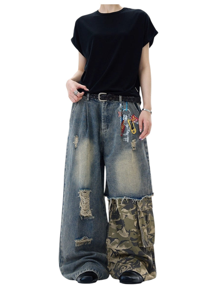 [MADWITCH] PATCHED CAMO DESTROYED JEANS st5033
