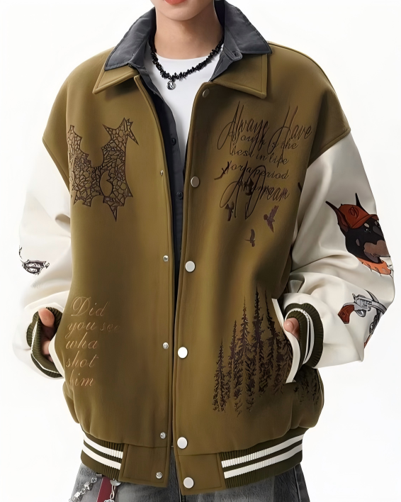 STEP BLOCK ST060 Embroidered Graphic Ribbed Collar Varsity Baseball Jacket