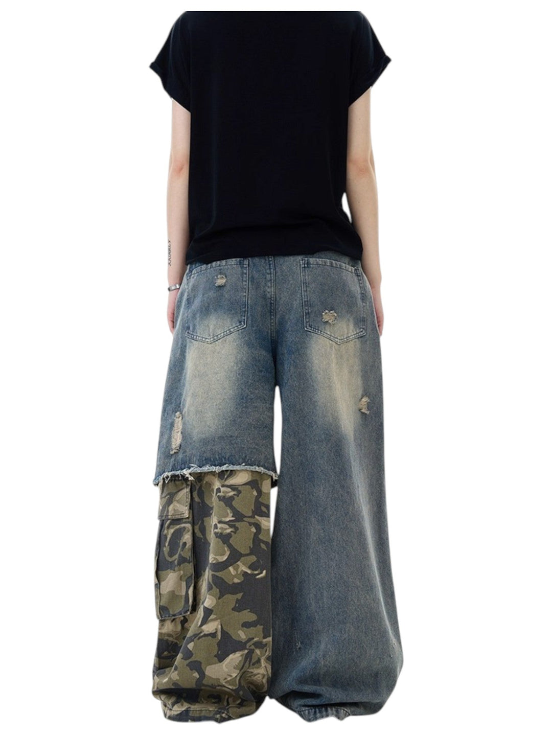 [MADWITCH] PATCHED CAMO DESTROYED JEANS st5033