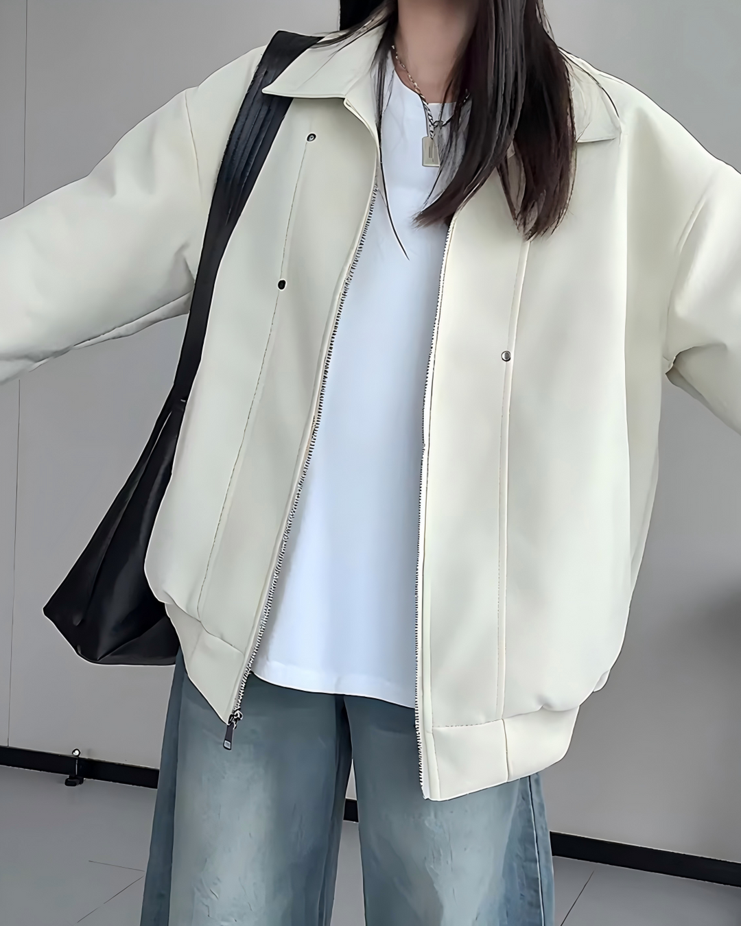 STEP BLOCK ST024 Minimalist Stand Collar Oversized Bomber Jacket