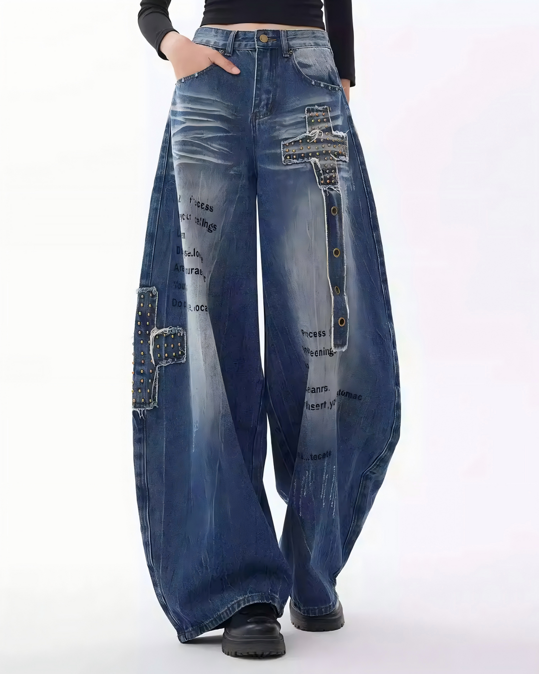 STEP BLOCK MT049 vintage washed distressed graffiti baggy jeans