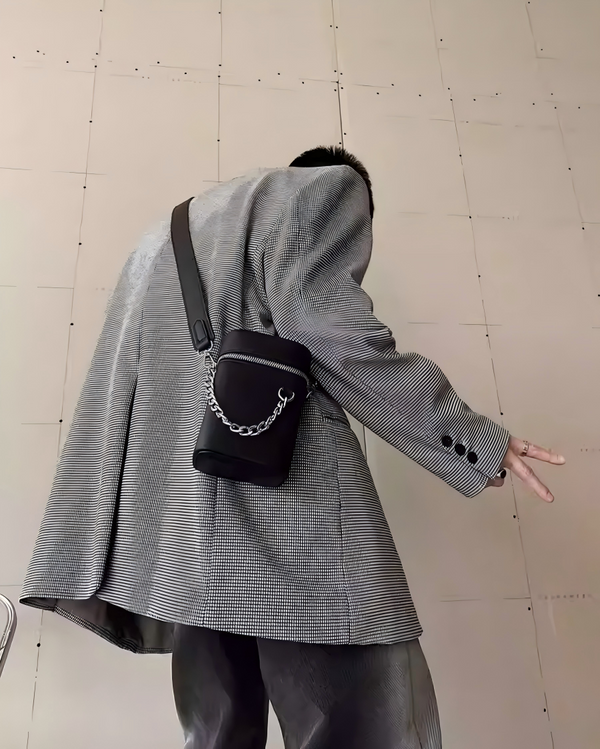 STEP BLOCK Ac077 Mini Vertical Crossbody Bag with Chain Detail
