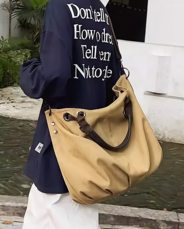 STEP BLOCK Ac076 Casual Canvas Tote Crossbody Bag
