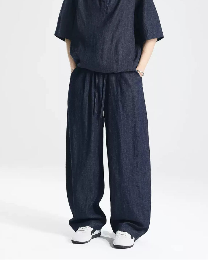 STEP BLOCK MT085 Wide-Leg Pleated Drape Pants - Streetwear Aesthetic