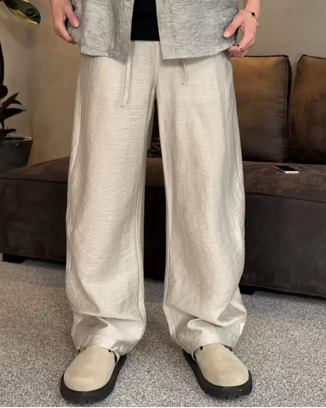 STEP BLOCK MT088 Wide-Leg Baggy Linen Casual Pants - Streetwear