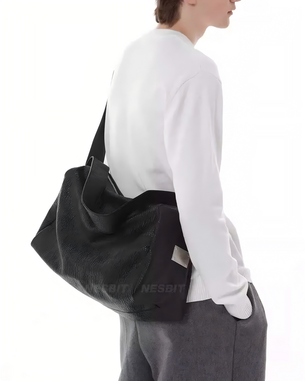 STEP BLOCK AC071 Oversized Black Leather-Look Crossbody & Shoulder Bag