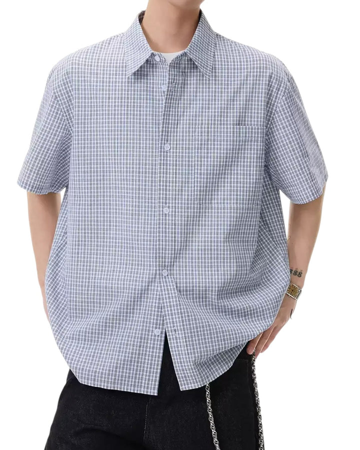 STEP BLOCK MT560 Plaid Checkered Short Sleeve Button-Up Shirt